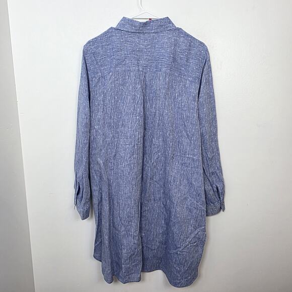 Chico's Blue 100% Linen No Iron Long Sleeve Coastal Shirt Mini Dress Size 14 - Picture 6 of 7
